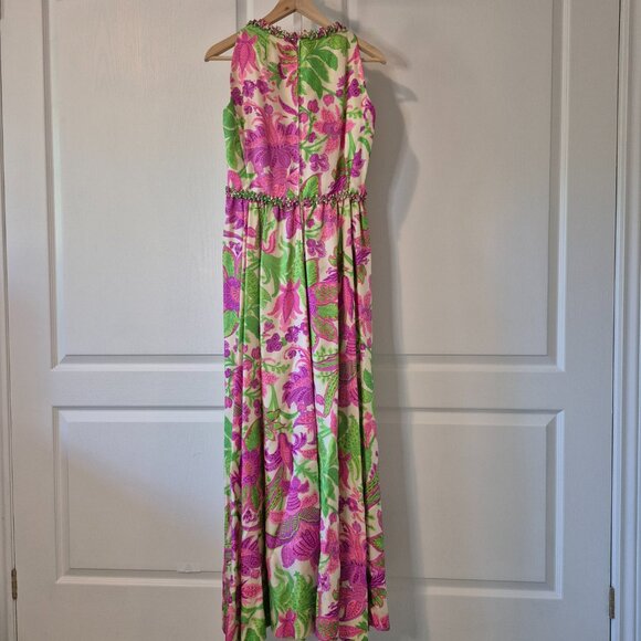 Rare Vintage 60s Malcolm Starr Silk Evening Gown | Rhinestone Detail | M–L - Picture 5 of 11